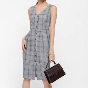 Tahari Sleeveless Button Up Houndstooth Button Up Lined Dress